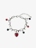 Social Collision Spiky Heart Star Charm Bracelet