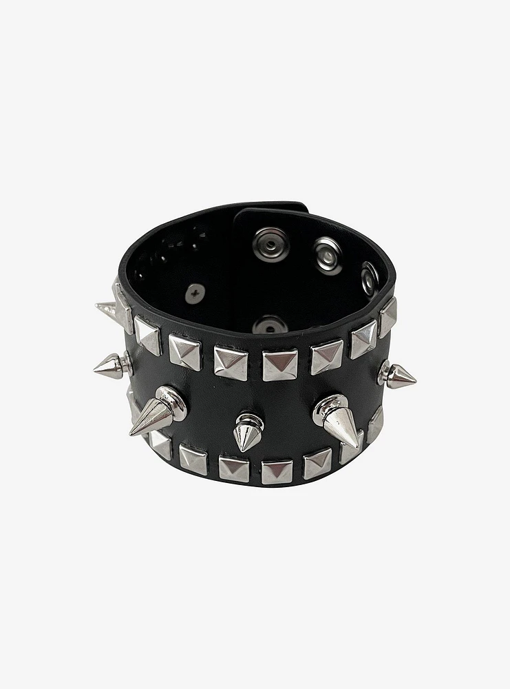 Pyramid Spike Faux Leather Cuff Bracelet