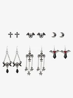 Cosmic Aura Gothic Cross Moon Bat Earring Set