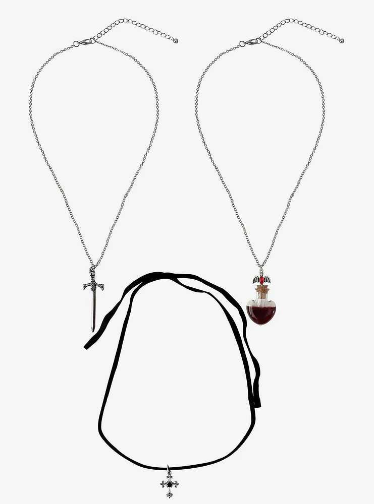 Cosmic Aura Heart Bottle Cross Necklace Set