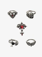 Gothic Cross Skull Heart Ring Set