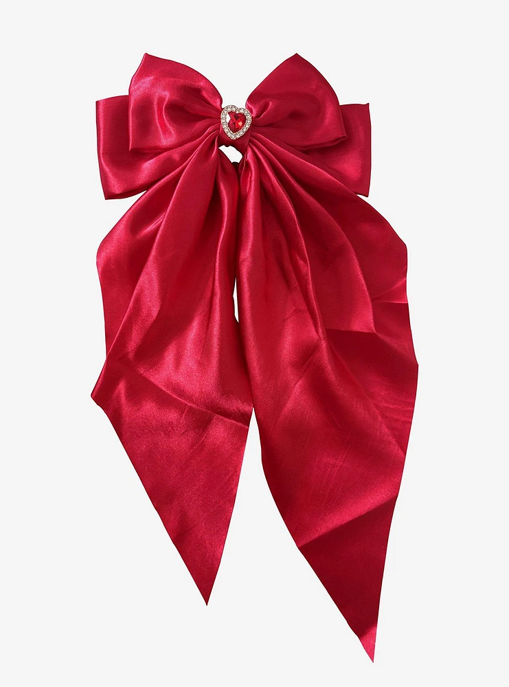 Sweet Society Red Satin Heart Hair Bow