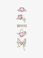 Sweet Society Pink Heart Butterfly Bling Ring Set