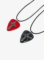 Social Collision Cross Guitar Pick Best Friend Cord Necklace Set