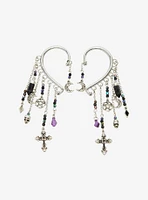 Cosmic Aura Cross Celestial Bead Chain Ear Cuffs