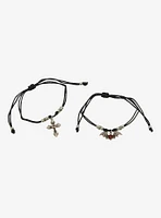 Cosmic Aura Gothic Cross Batwing Best Friend Cord Bracelet Set