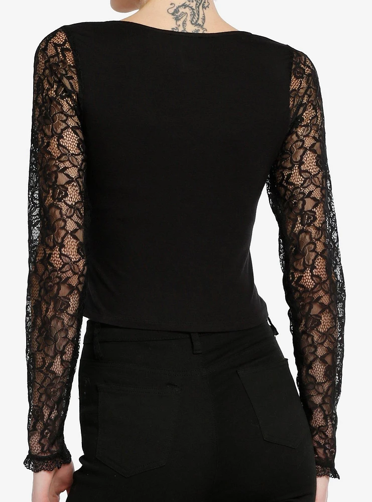 Cosmic Aura Black Lace Sleeve Sweetheart Girls Top