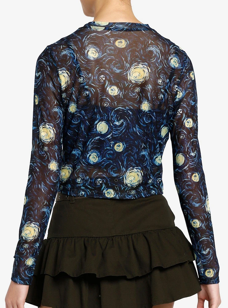 Cosmic Aura Starry Nights Mesh Girls Twofer Long-Sleeve Top