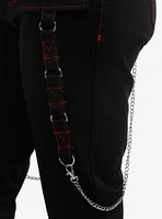 Black & Red Contrast Stitch Low-Rise Girls Cargo Flare Pants