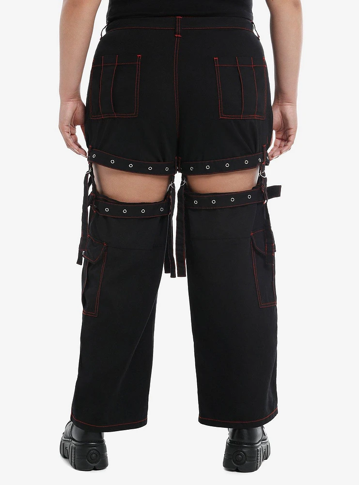 Red Contrast Stitch Garter Carpenter Pants Plus