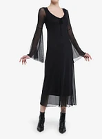 Cosmic Aura Black Mesh Bell Sleeve Midaxi Dress