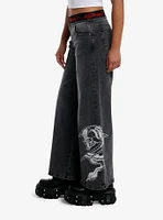 Ed Hardy Love Kills Slowly Grey Wash Wide Leg Jeans