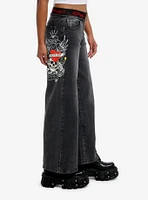 Ed Hardy Love Kills Slowly Grey Wash Wide Leg Jeans