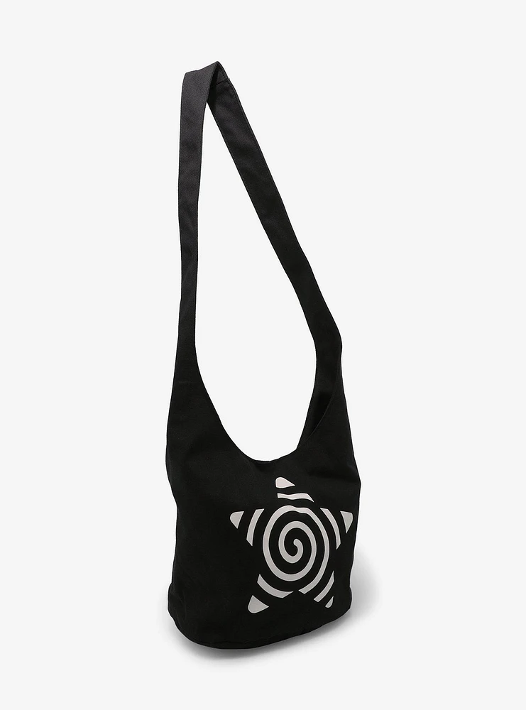 White Spiral Star Black Crossbody Bag