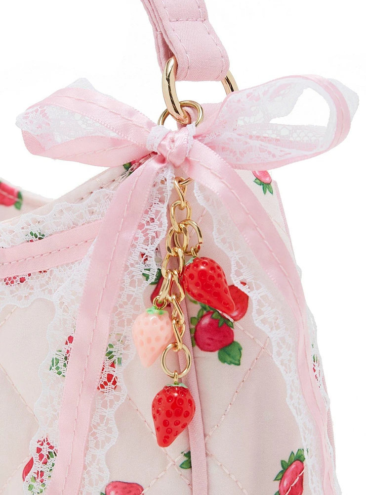 Strawberry Shortcake Quilted Fabric Ribbon Charm Shoulder Bag