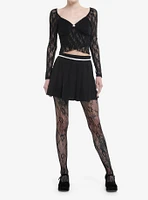 Black Lace Asymmetrical Girls Long-Sleeve Top