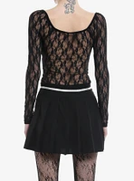 Black Lace Asymmetrical Girls Long-Sleeve Top