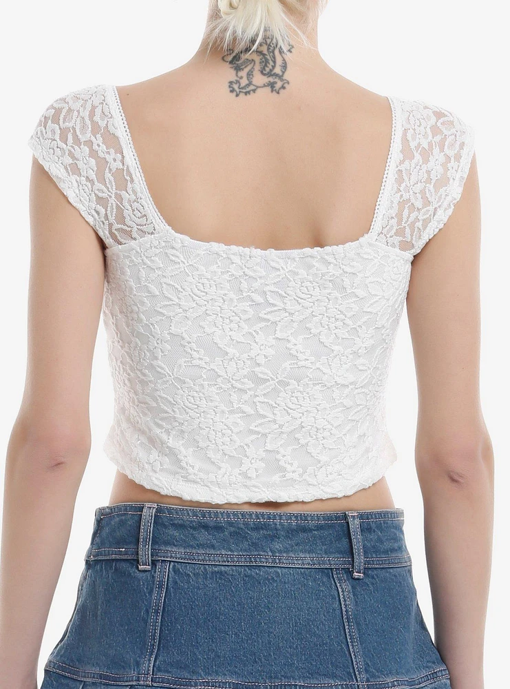 Sweet Society White Lace Pink Bow Girls Crop Tank Top