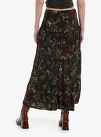 Thorn & Fable Monarch Butterfly Brown Tiered Maxi Skirt