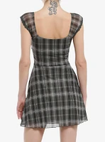 Light & Dark Green Plaid Cap Sleeve Mini Dress