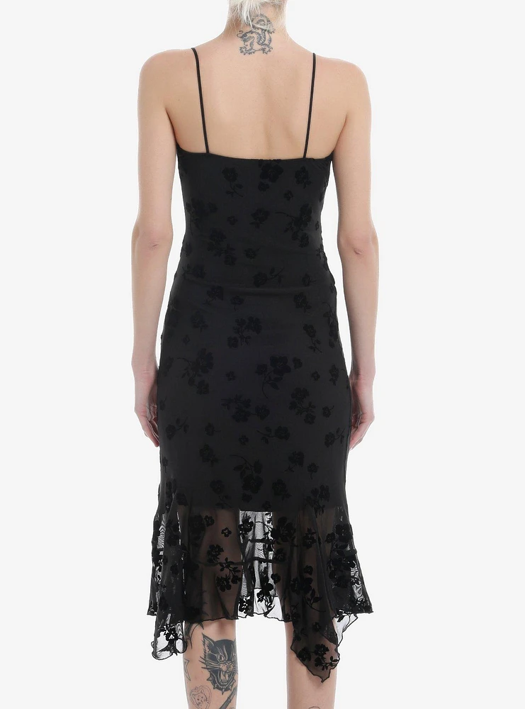 Black Floral Velvet & Mesh Cami Dress