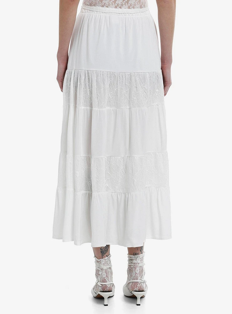 Sweet Society White Lace Tiered Maxi Skirt