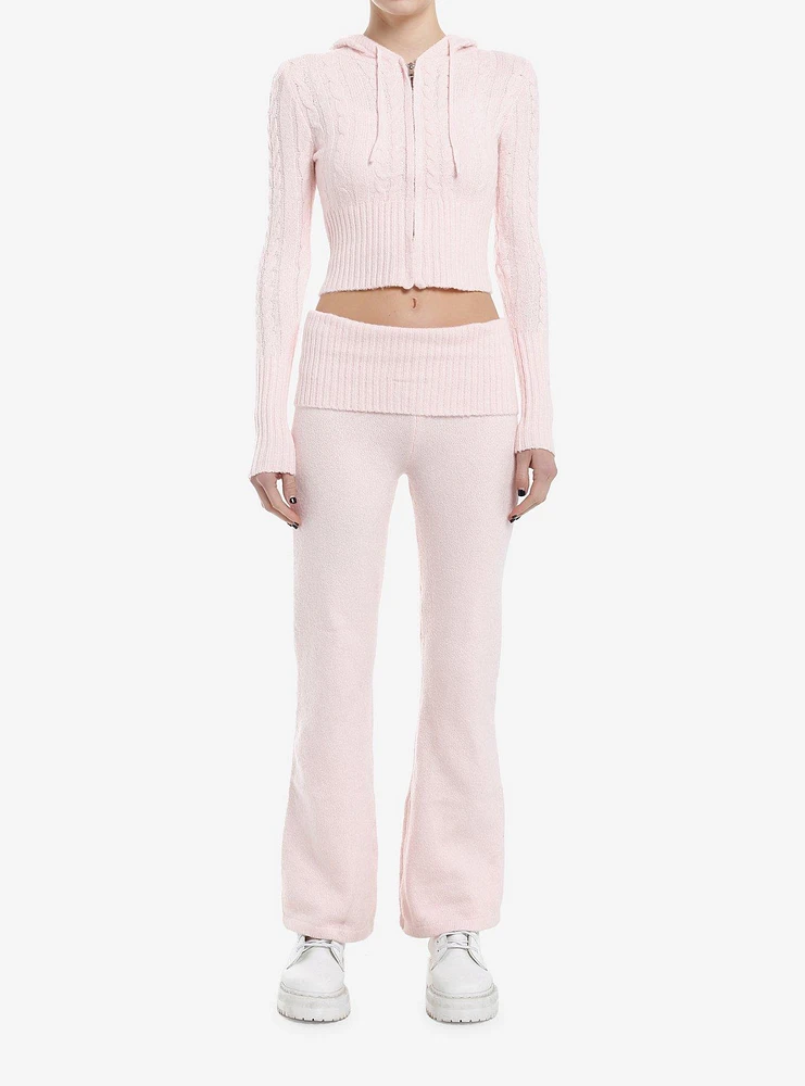 Pink Cable Knit Girls Hoodie & Pants Lounge Set