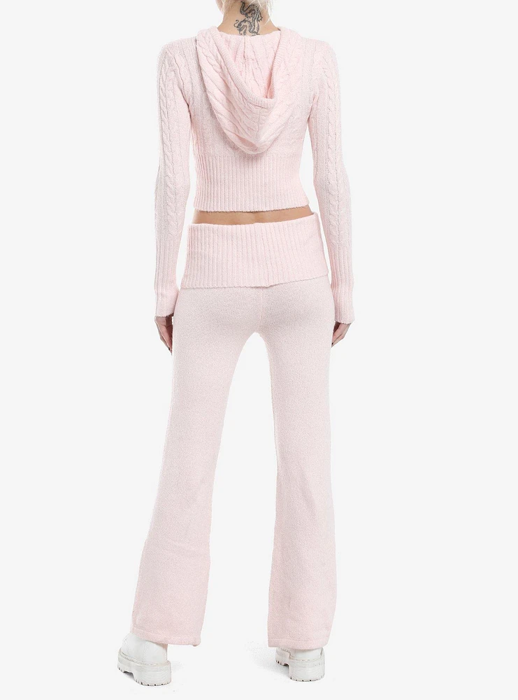 Pink Cable Knit Girls Hoodie & Pants Lounge Set