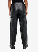 Black Faux Leather Cargo Pants