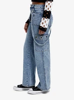 Light Wash Suspender Grommet Cargo Denim Pants