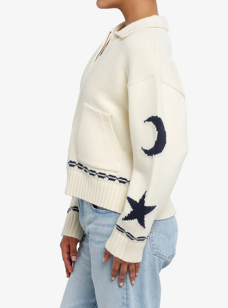 Pretty Garbage Moon & Star Girls Zipper Knit Cardigan