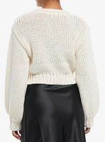 Cream & Black Bow Girls Crop Cardigan