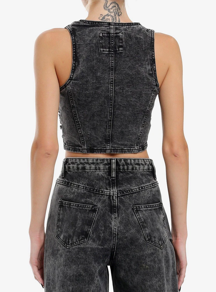 Black Washed Denim Corset