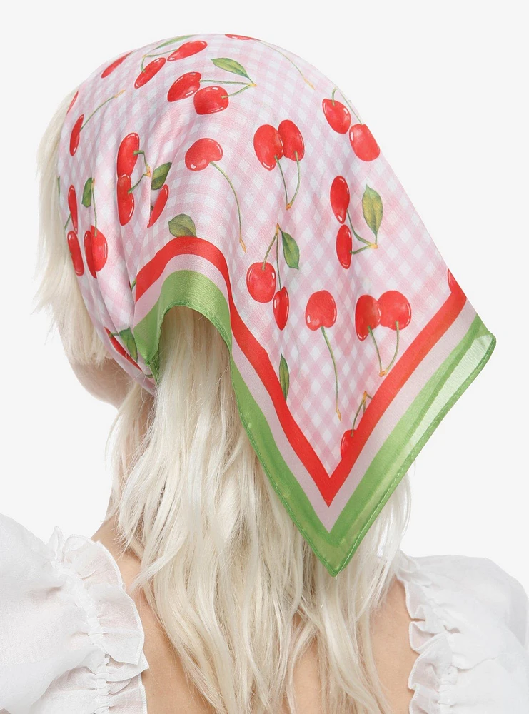 Cherry Gingham Hair Scarf