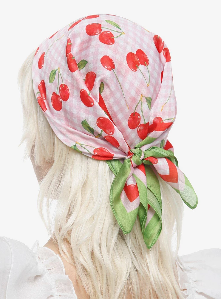 Cherry Gingham Hair Scarf