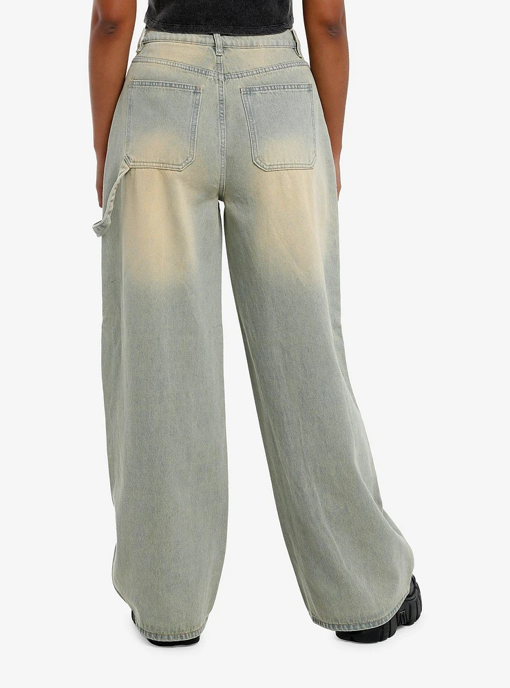 Light Dirty Wash Wide Leg Denim Pants