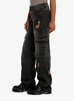 Black Vintage Wash Cargo Destructed Denim Pants