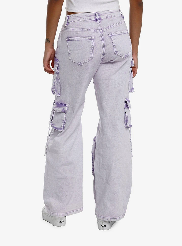 Lavender Acid Wash Multi-Pocket Cargo Pants