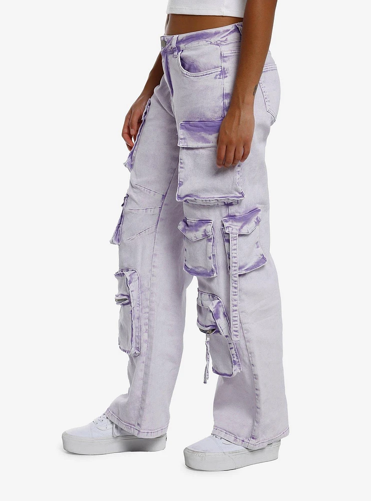 Lavender Acid Wash Multi-Pocket Cargo Pants