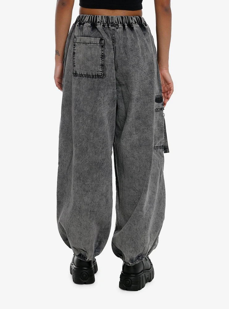 Black Wash Parachute Jogger Pants