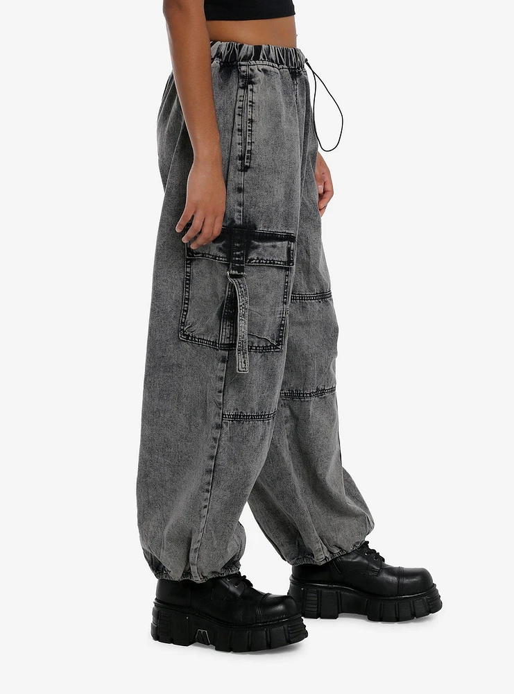 Black Wash Parachute Jogger Pants