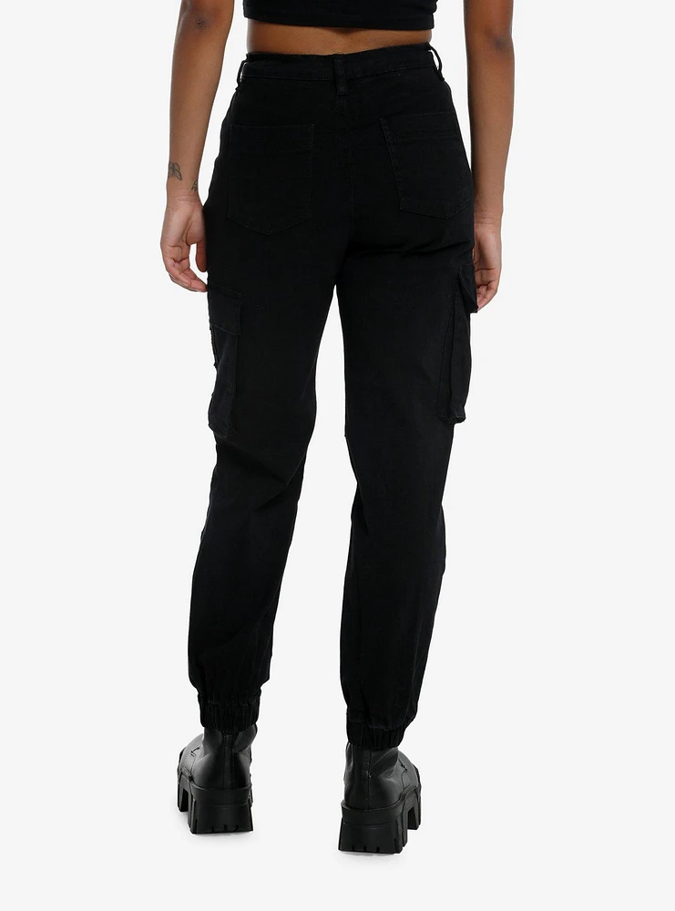 Black Destructed Cargo Jogger Pants