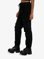 Black Destructed Cargo Jogger Pants