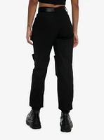 Black Cargo Pocket Utility Jogger Pants With Belt