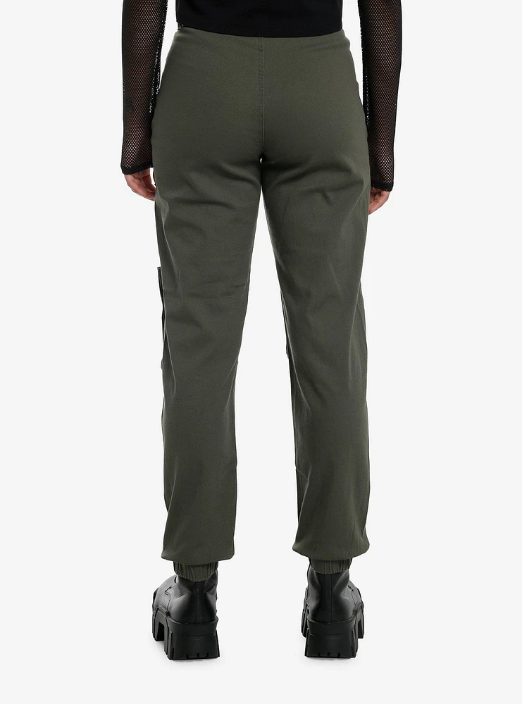 Olive Cargo Pocket Utility Jogger Pants With Belt