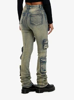 Vintage Wash Cargo Stacked Denim Pants