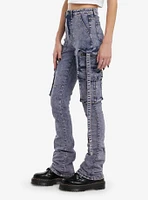 Purple Acid Wash Cargo Straight Leg Jeans