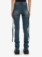 Dark Indigo Vintage Wash Cargo Stacked Skinny Jeans