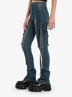 Dark Indigo Vintage Wash Cargo Stacked Skinny Jeans