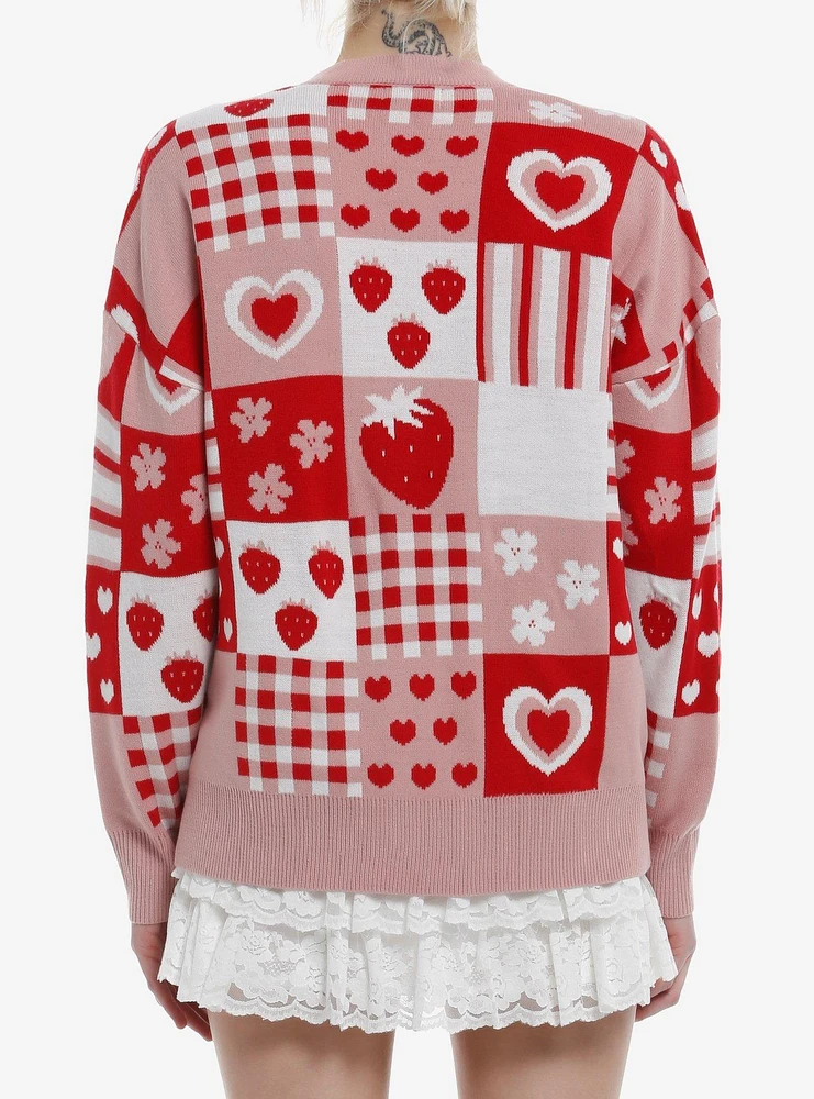 Sweet Society Strawberries Pink & Red Patchwork Girls Cardigan